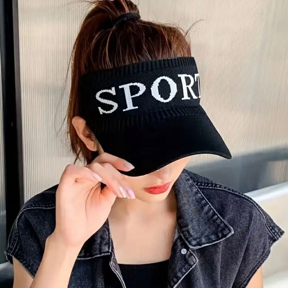 NWT Gorgeous SPORT Black White Graphic Knit Visor Elastic Sun Hat UV Protection